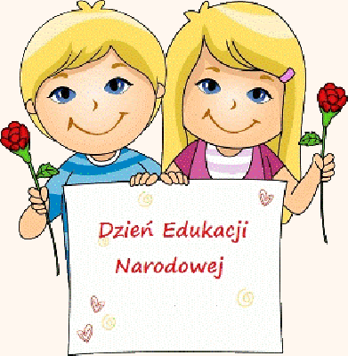 Dzieci trzymające baner z napisem Dzień Edukacji Narodowej